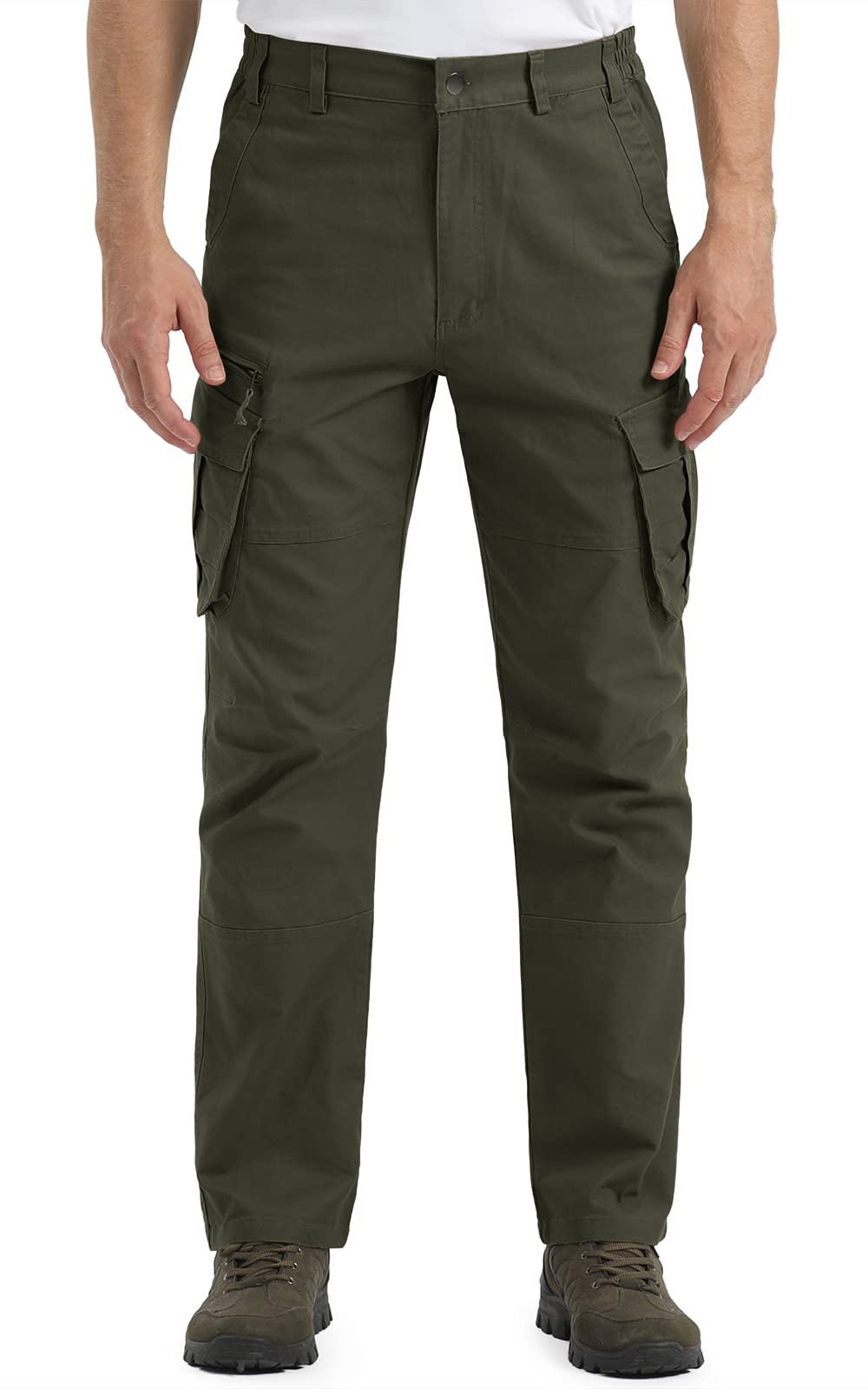 CRYSULLY Men's Cotton Tactical Trousers Outdoor Combat Hunting Safari Pants Army Green