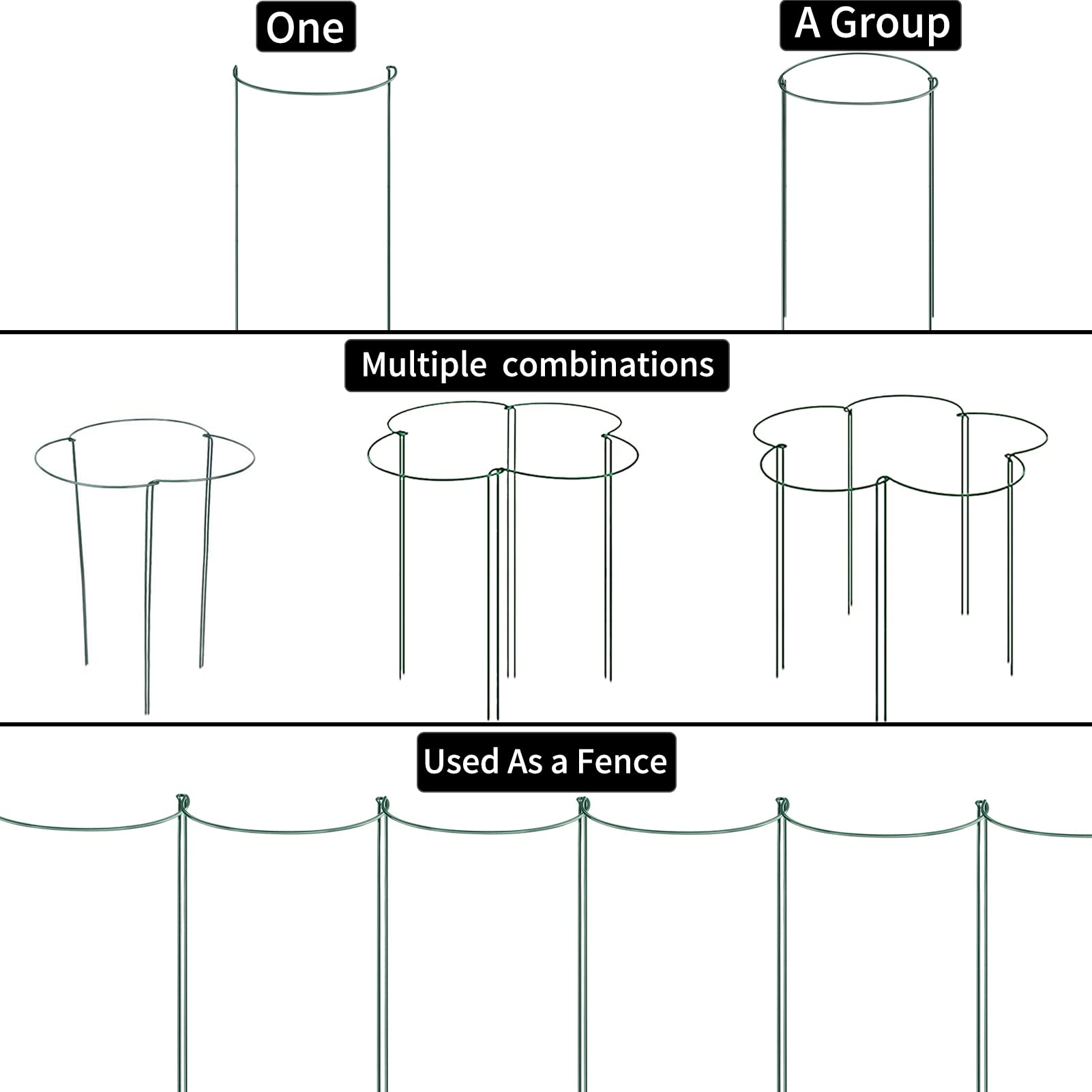 TCBWFY 10 Pack Plant Support Stakes for Peony,10" Widex24 High Heavy Duty 4.5mm Peony Cages and Support,Metal Peony Supports for Outdoor Indoor Plants,Plant Supports for Peony