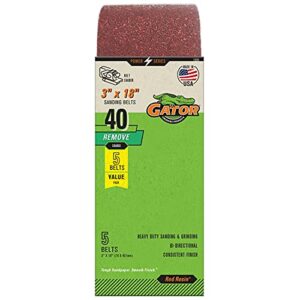 gator 3" x 18" red resin aluminum oxide sanding belts, 40 grit, 5 pack