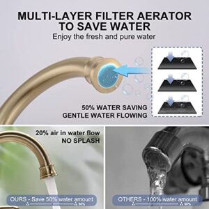 Brushed Gold Bathroom Faucet with Pop-up Drain Assembly, 2 Handles Centerset Bathroom Sink Faucet 4 Inch with 360° Swivel Spout, Stainless Steel Faucet for Bathroom Sink with Water Supply Lines