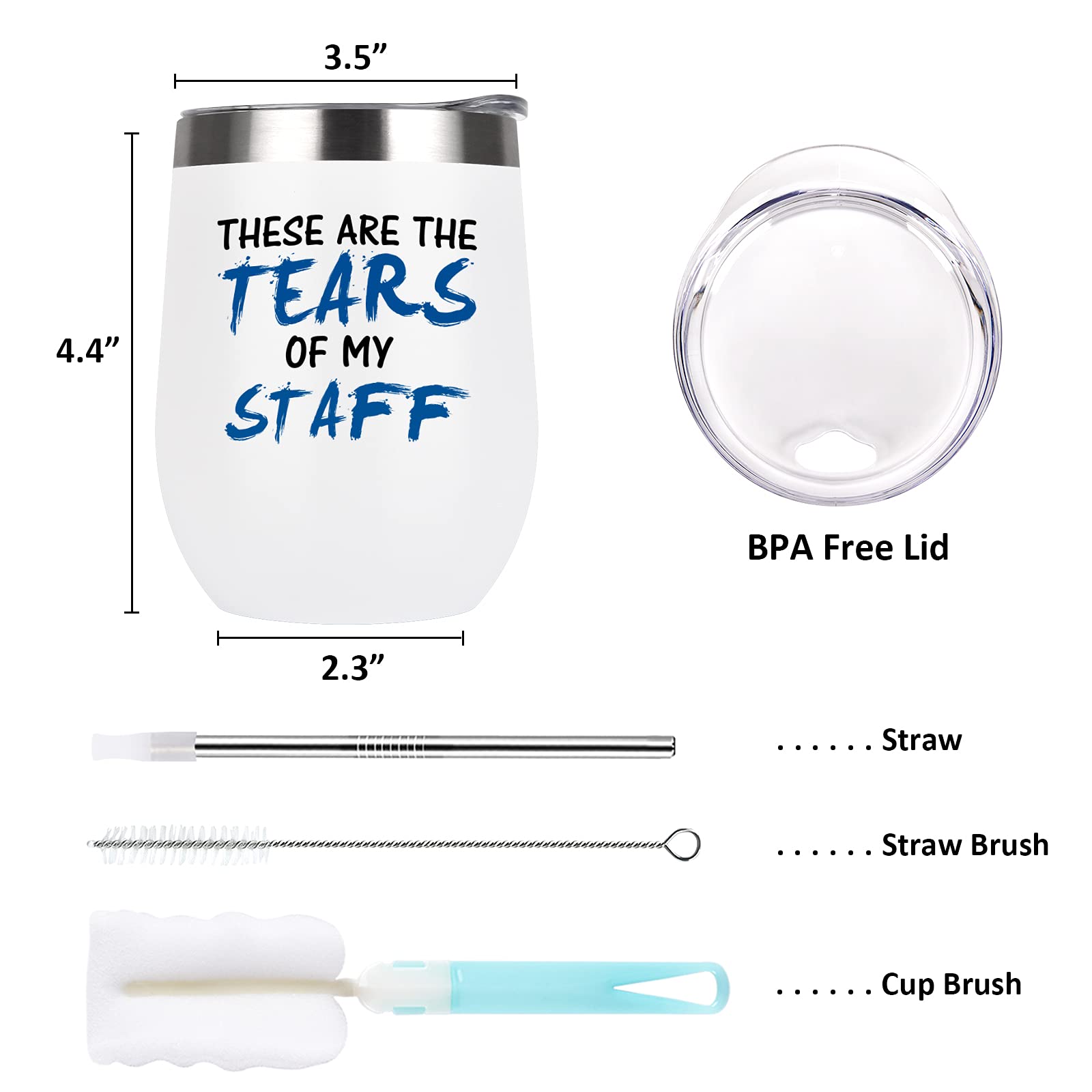 Qtencas Bosses Day Gift, These Are The Tears of my Staff Funny Wine Tumbler, Bosses Gift for Bosses Employees Workers Friends Coworker Men Women, Boss Insulated Tumbler for Christmas(12oz, White)