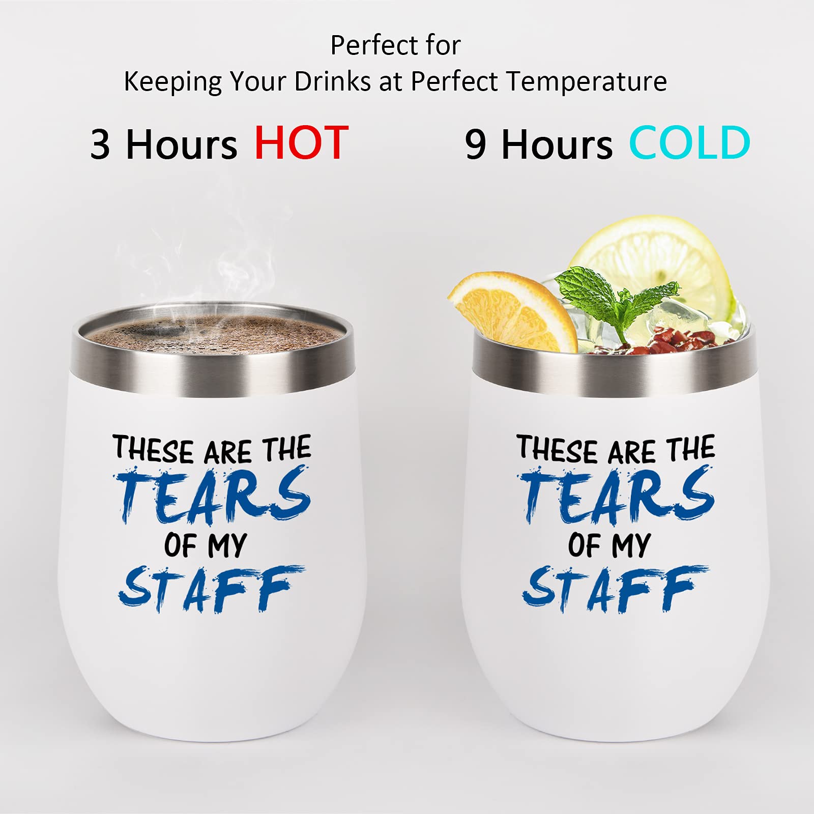 Qtencas Bosses Day Gift, These Are The Tears of my Staff Funny Wine Tumbler, Bosses Gift for Bosses Employees Workers Friends Coworker Men Women, Boss Insulated Tumbler for Christmas(12oz, White)