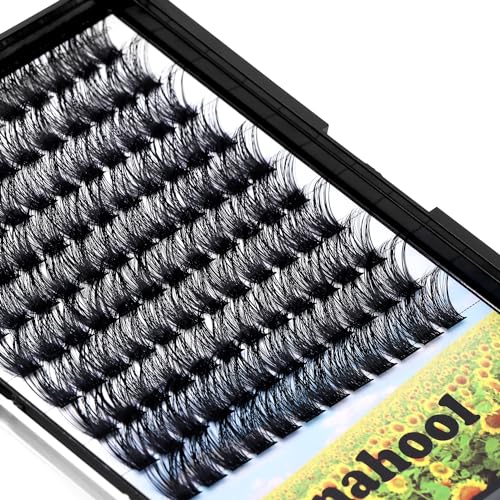 Hannahool Handmade D Curl 10-20mm to Choose 120Pcs Natural long Individual Thick Base Cluster Eyelashes Dramatic Look DIY Volume Eye Lashes Extensions (14mm)