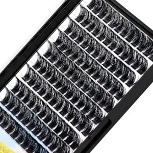 Hannahool Handmade D Curl 10-20mm to Choose 120Pcs Natural long Individual Thick Base Cluster Eyelashes Dramatic Look DIY Volume Eye Lashes Extensions (14mm)