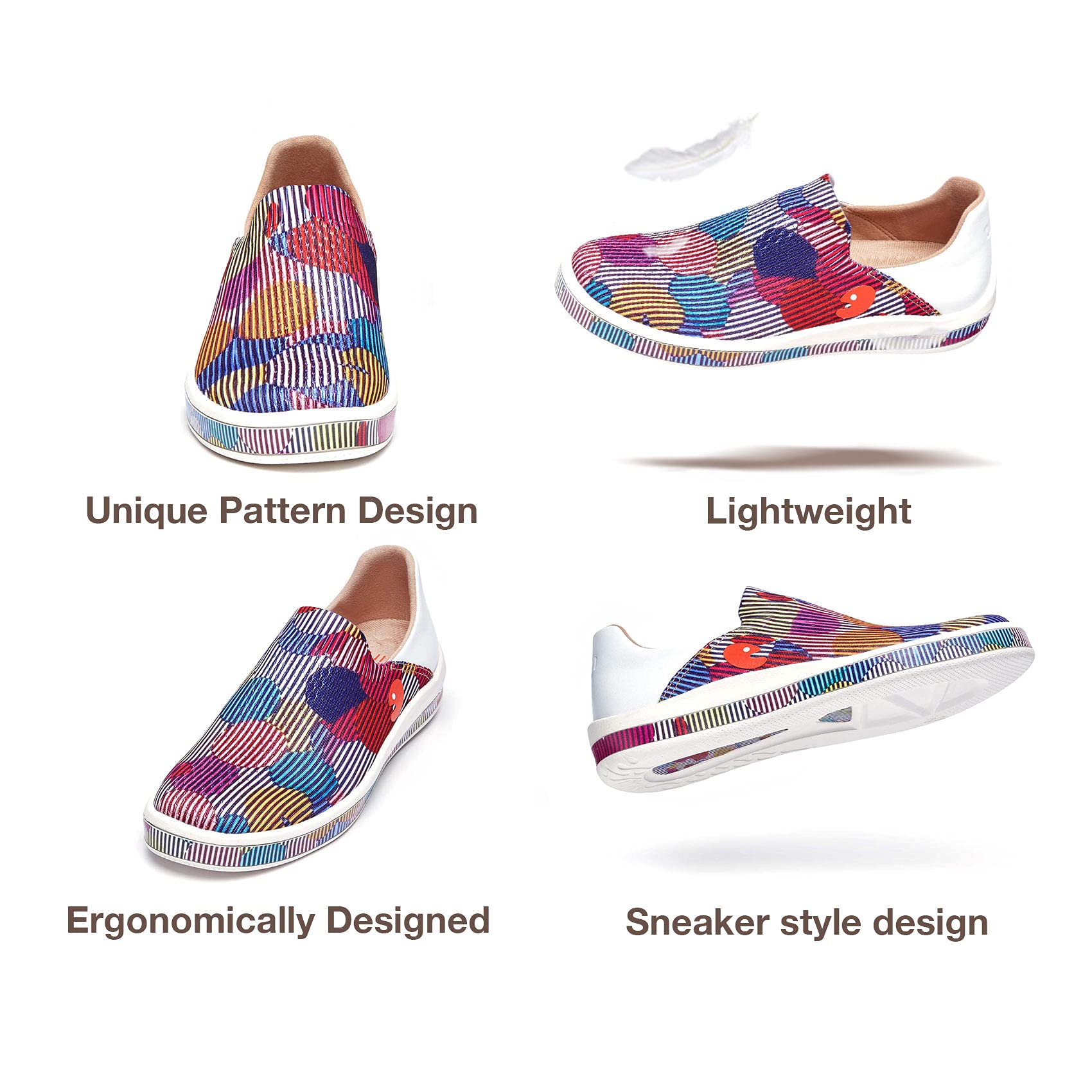 UIN Women's Fashion Sneakers Lightweight Walking Casual Slip Ons Art Painted Athletic Travel Skate Shoes Knitted Cordoba Colored Bubble (9)