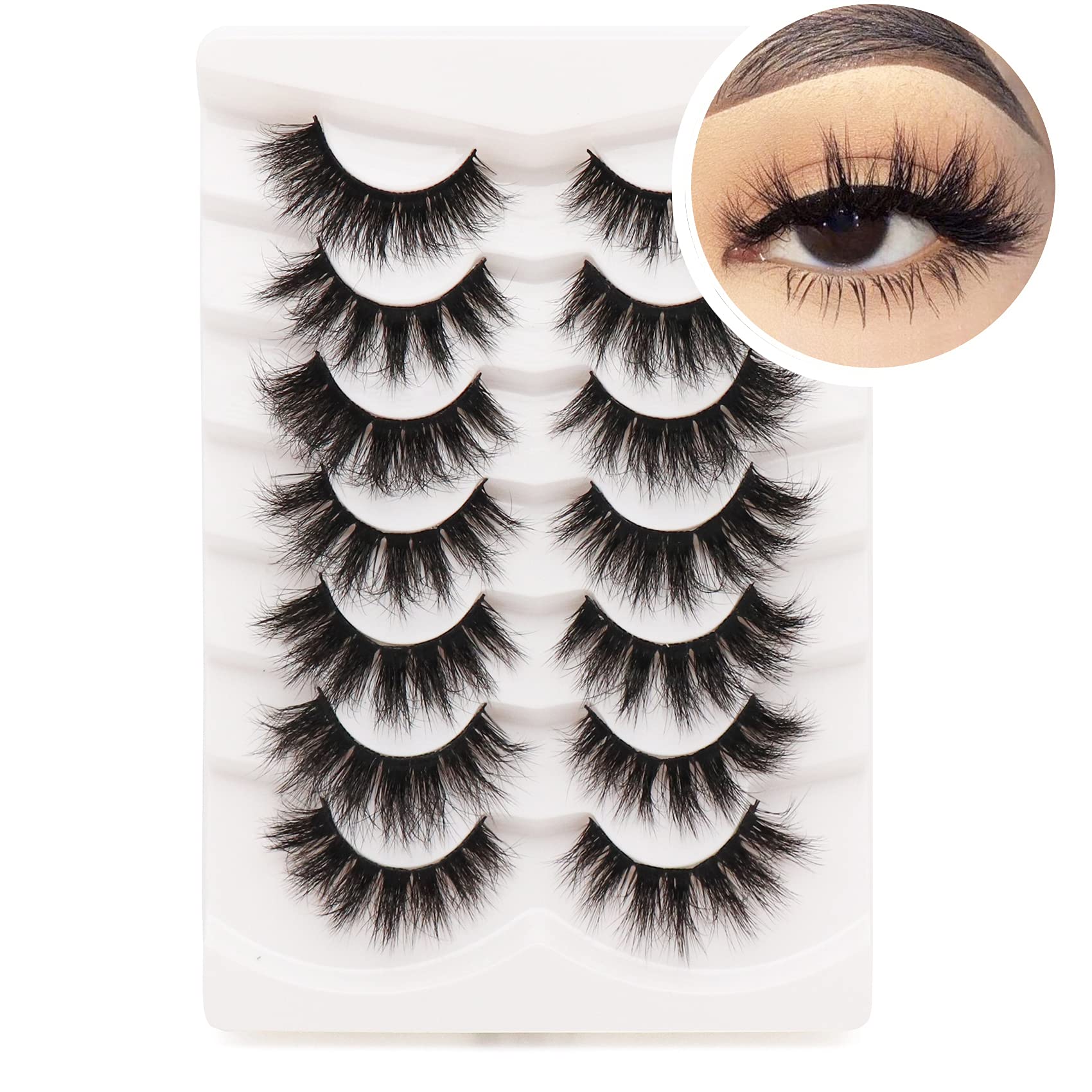 Fyonas False Eyelashes Pack 20MM Super Fluffy 6D Faux Mink Lashes Soft Long Dramatic Luxury Volume Eye Lashes 7 Pairs Pack