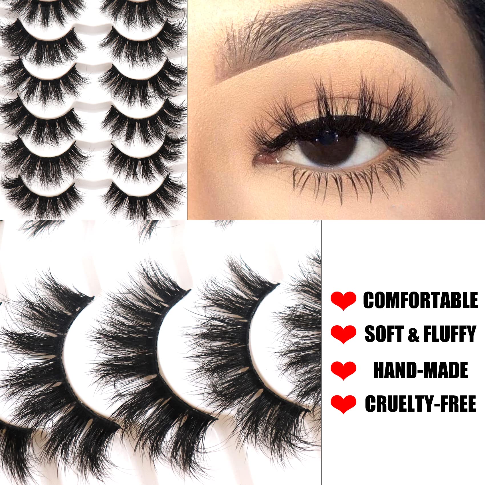 Fyonas False Eyelashes Pack 20MM Super Fluffy 6D Faux Mink Lashes Soft Long Dramatic Luxury Volume Eye Lashes 7 Pairs Pack