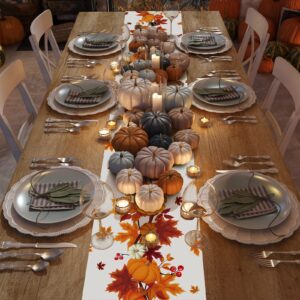 Ruisita Thanksgiving Table Runner 73 x 12 Inches Fall Maple Leaves Pumpkin Table Cloth Runner Polycotton Autumn Harvest Tablerunners for Thanksgiving Parties Decoration Fall Wedding Decorations