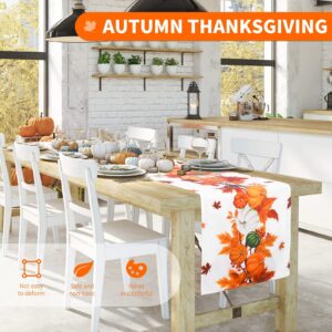 Ruisita Thanksgiving Table Runner 73 x 12 Inches Fall Maple Leaves Pumpkin Table Cloth Runner Polycotton Autumn Harvest Tablerunners for Thanksgiving Parties Decoration Fall Wedding Decorations