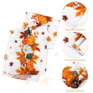 Ruisita Thanksgiving Table Runner 73 x 12 Inches Fall Maple Leaves Pumpkin Table Cloth Runner Polycotton Autumn Harvest Tablerunners for Thanksgiving Parties Decoration Fall Wedding Decorations