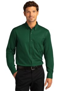 port authority long sleeve superpro react twill shirt. w808-dark green-large