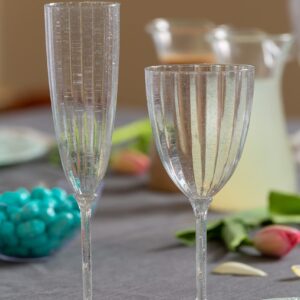 40 Piece Set of Disposable Silver Glitter Stemmed Wine Cups 7 Oz - For Parties, Date Nights, Formal Dinners, Wine Tasting