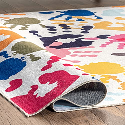 nuLOOM Pinkie Machine Washable Handprint Kids Ultra Thin Area Rug, 3' x 5', Multi