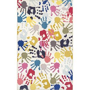 nuLOOM Pinkie Machine Washable Handprint Kids Ultra Thin Area Rug, 3' x 5', Multi