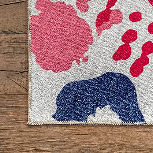 nuLOOM Pinkie Machine Washable Handprint Kids Ultra Thin Area Rug, 3' x 5', Multi