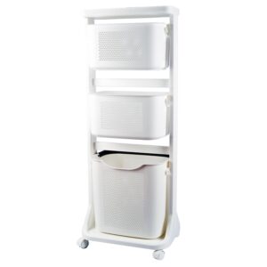 3-portable basket rolling cart with top shelf | rolling laundry cart | storage organizer, white