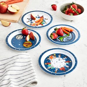 4 Piece Kid Space Themed Plate Set, 4 Plates With Different Designs, Lightweight & Shatterproof Toddler Feeding Set, Children Safe Kitchen Set, Fun Mealtime, LIttle Kid Dinner Plates