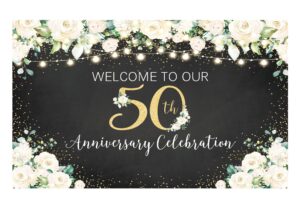 allenjoy black and gold floral happy 50th anniversary backdrop for love cheers to 50 years wedding birthday party supplies decorations banner home decor photo booth props gifts background