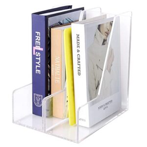 hezone magazine holder, clear acrylic desk organizers, file organizer for desk, magazine rack- desktop book storage -independent vertical 1 space-2 pack