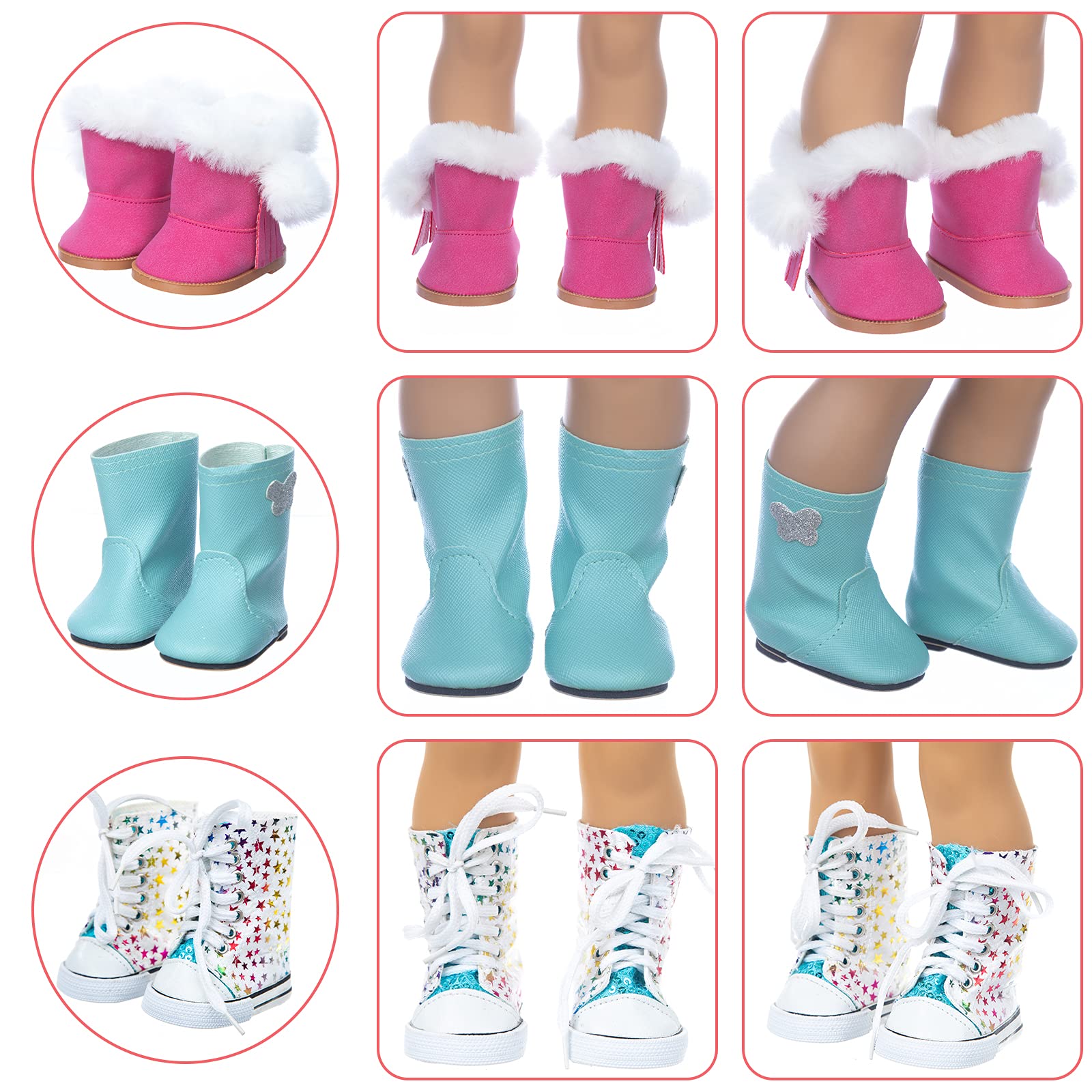 BDDOLL 9 Pairs 18 Inch Girl Doll Shoes and 4 Pairs Socks Accessories for 18 Inch Doll - Including Roller Skates Casual Shoes Princess Shoes Cotton Shoes