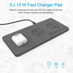 Wireless Charging Pad, ZealSound Ultra-Slim Triple Wireless Charger Station for Multiple 3 Devices & New Airpods Ultra Slim PU Leather Wireless Charging Mat W/AC Adapter for Smartphone Phone (Gray)