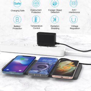 Wireless Charging Pad, ZealSound Ultra-Slim Triple Wireless Charger Station for Multiple 3 Devices & New Airpods Ultra Slim PU Leather Wireless Charging Mat W/AC Adapter for Smartphone Phone (Gray)