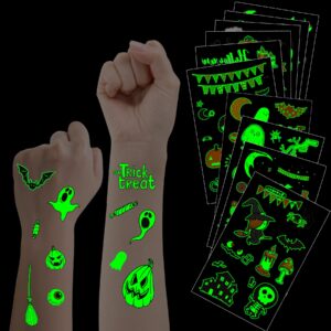 20 sheets halloween temporary tattoos for kids, glow in dark tattoo stickers luminous tattoos make up stickers party favors filler decoration (halloween style)