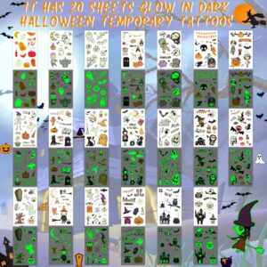 20 Sheets Halloween Temporary Tattoos for Kids, Glow in Dark Tattoo Stickers Luminous Tattoos Make up Stickers Party Favors Filler Decoration (Halloween Style)