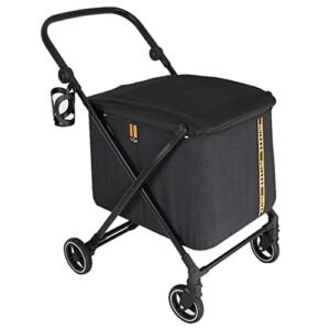 my duque - max shopping caddy, personal shopping trolley, foldable shopping trolley on 4 wheels, suspension, height adjustment handle, foot brake, cup holder, modern design, load capacity up to 25 kg
