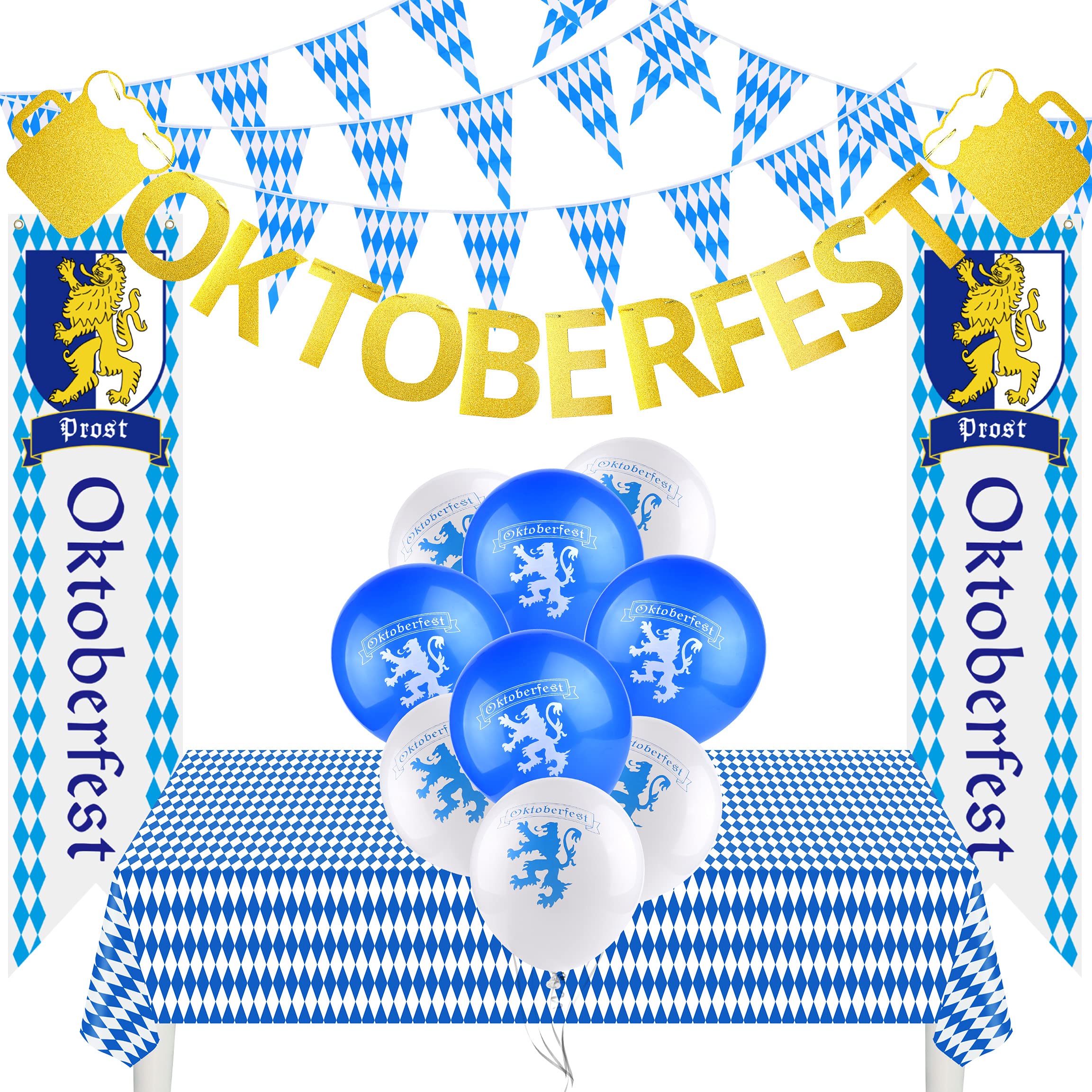 TUPARKA Oktoberfest Decorations Kit Octoberfest Party Supplies for Oktoberfest Decor Oktoberfest German Party Decorations, Includes Oktoberfest Bavarian Tablecloth Sign Flag Pennant Banner