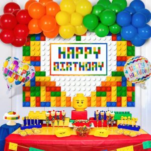 toohoo building blocks party decorations, building blocks birthday party decorations supplies kit, building blocks backdrop with colorful balloon garland arch kit
