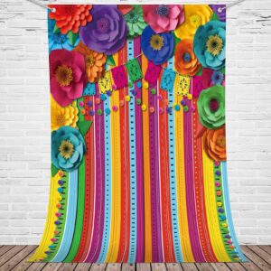 7 x 5 ft mexican fiesta backdrop photo booth party props large fabric cinco de mayo carnival background colorful flag floral striped banner table decor for taco bar day of the dead party decorations