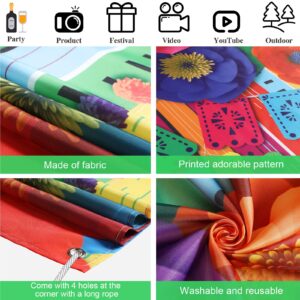 7 x 5 ft Mexican Fiesta Backdrop Photo Booth Party Props Large Fabric Cinco De Mayo Carnival Background Colorful Flag Floral Striped Banner Table Decor for Taco Bar Day of The Dead Party Decorations