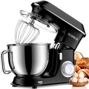 dobbor electric stand mixer, 9.5qt 660w 7 speeds tilt-head dough mixers, bread mixer with dough hook, whisk, beater, splash guard for baking bread, cake, cookie, pizza, muffin, salad and more - gold