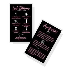 lash extension aftercare cards | 50 pack | eyelash extension supplies | 2x3.5" inches business card size | black with neon pink color design