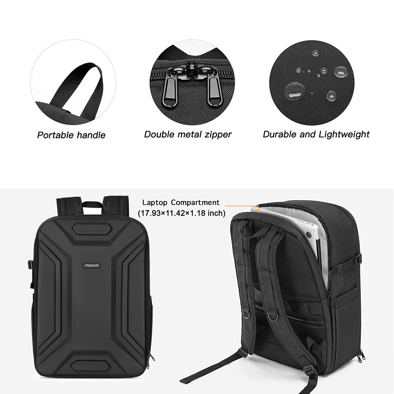 MOSISO Camera Backpack, DSLR/SLR/Mirrorless Camera Bag Waterproof Symmetric Geometric Hard Shell with Tripod Holder & 15-16 inch Laptop Compartment Compatible with Canon/Nikon/Sony, Black