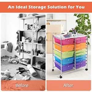 KOTEK 15-Drawer Rolling Storage Cart, Multipurpose Mobile Utility Cart with 4 Wheels, Home Office School Tools Scrapbook Paper Organizer (Multicolor)