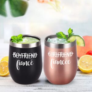 Lifecapido Engagement Gifts for Couple, Boyfriend and Girlfriend Wine Tumbler Set, Engaged Gifts for Fiance Fiancee Her Women Friends, 12oz Stainless Steel Insulated Tumbler with Lid, Rose Gold&Black