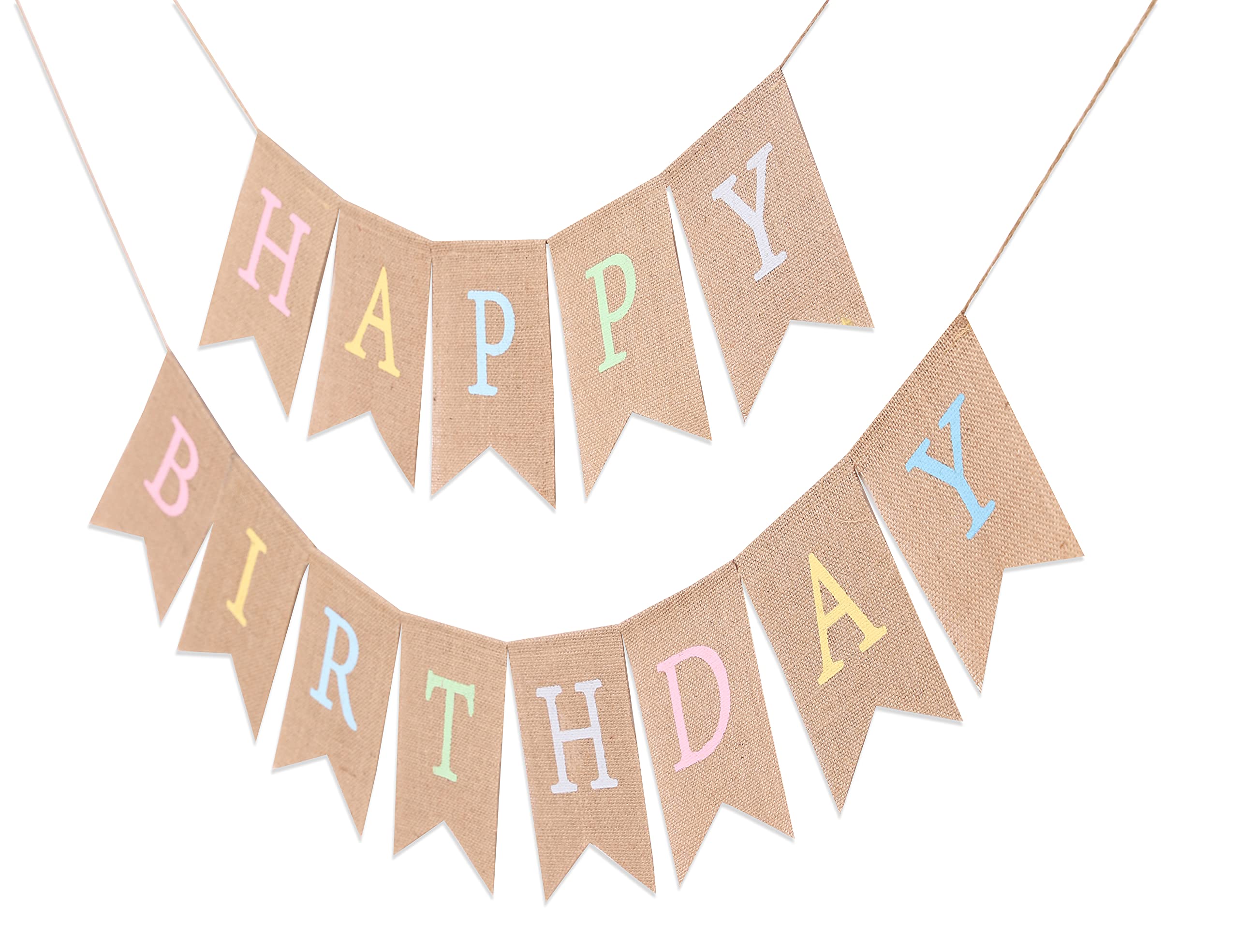 Rainbow Happy Birthday Burlap Banner - Happy Birthday Pastel Colors, Personalized Birthday Banner, 1st Birthday Rainbow Decorations,Photo Prop,Best Birthday Party Supplies (Rainbow Burlap Banner)