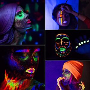 NewWay Glow in the UV Dark Body Paint Luminous Neon Paint, 1 FL.Oz x 24 Pcs in 6 Colors Party Supplies Black light Paint Water Soluble UV Light Makeup for Party Cosplay