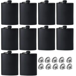 gadiedie10 pcs flasks for liquor for men, matte black 8 oz stainless steel leakproof and funnel,with never-lose metal cap,hip flask for wedding party gift outdoor activities