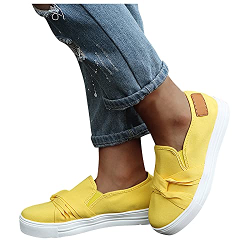 Sneakers for Women Running Shoes,Walking Shoes for Women Sneakers Womens Fashion Casual Mesh Lace Up Shoes Travel Slip On Shoes Lightweight Running Shoes Yellow