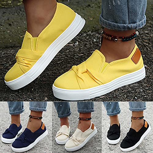 Sneakers for Women Running Shoes,Walking Shoes for Women Sneakers Womens Fashion Casual Mesh Lace Up Shoes Travel Slip On Shoes Lightweight Running Shoes Yellow