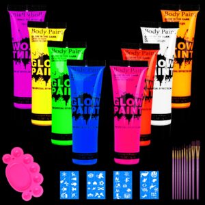 lookmee blacklight neon face and body paint , 0.84oz set of 8 tubes , blacklight neon fluorescent