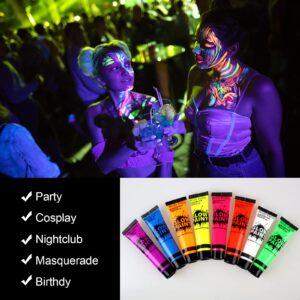 Lookmee Blacklight Neon Face and Body Paint , 0.84oz Set of 8 Tubes , Blacklight Neon Fluorescent