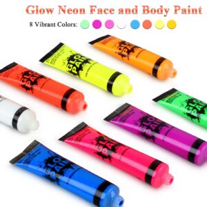 Lookmee Blacklight Neon Face and Body Paint , 0.84oz Set of 8 Tubes , Blacklight Neon Fluorescent