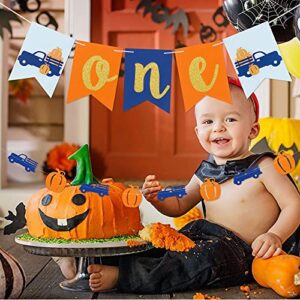 Pumpkin One Birthday Banner and Pumpkin Truck Birthday Garland Banner, Fall Harvest Themed First Birthday Banner Decorations, Thanksgiving Fall Pumpkin Themed 1st Birthday Party Decorations Supplies