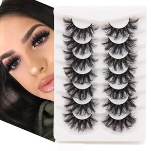 Fyonas False Lashes Dramatic 20MM Super Fluffy Cosplay Faux Mink Eyelashes Criss-Cross Volume Reusable 7 Pairs Eye Lashes Set Pack