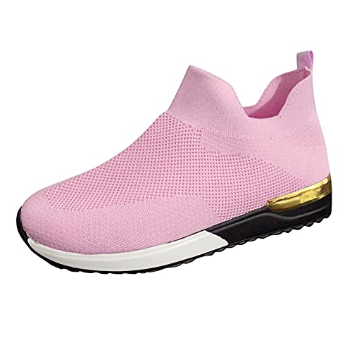 Hbeylia Walking Shoes for Women Fashion Comfortable Mesh Platform Wedge Slip On Sock Sneakers Running Tennis Hiking Outdoor Sports Athletic Shoes for Office Work Nurse Driving Pink