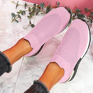 Hbeylia Walking Shoes for Women Fashion Comfortable Mesh Platform Wedge Slip On Sock Sneakers Running Tennis Hiking Outdoor Sports Athletic Shoes for Office Work Nurse Driving Pink